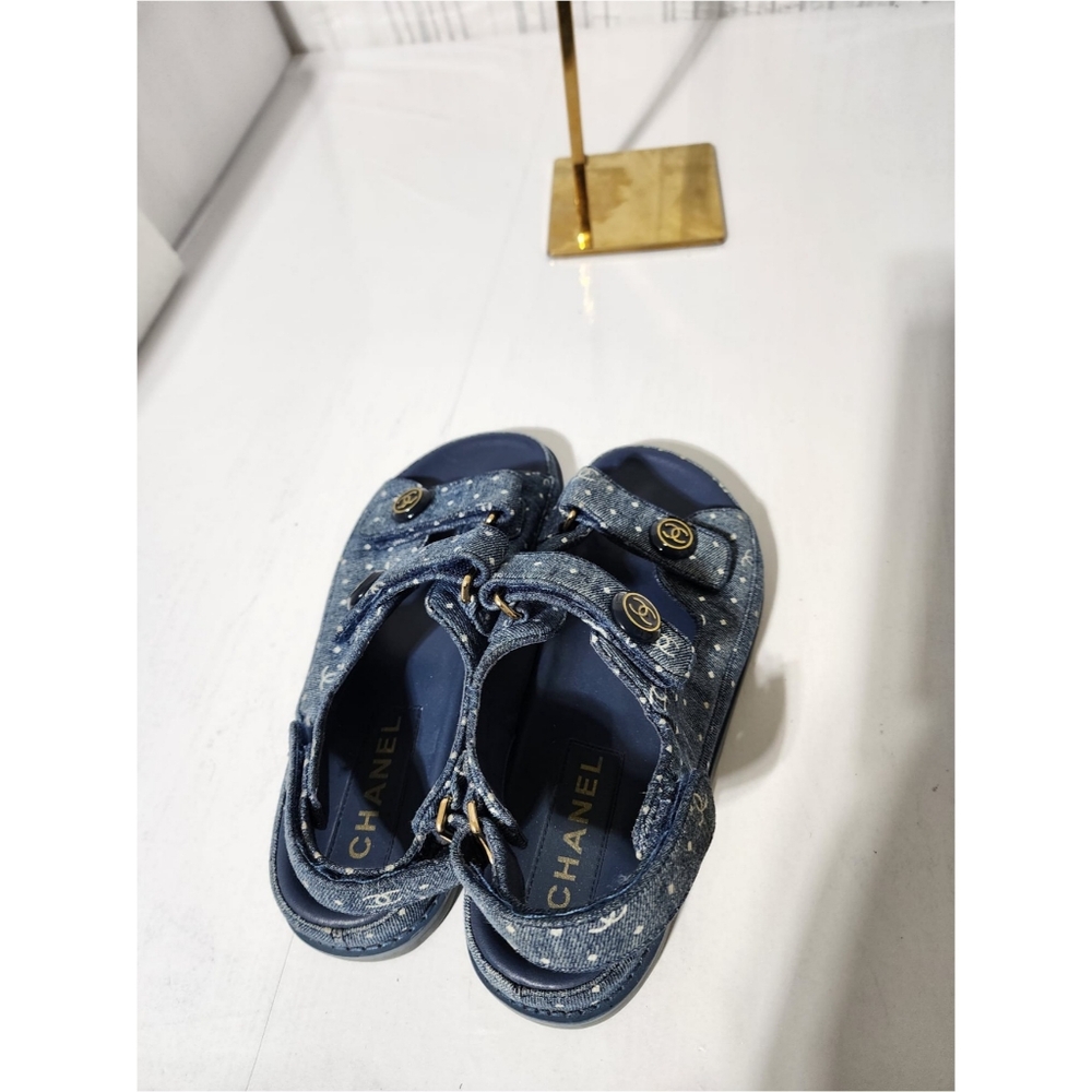 Chanel Denim Dad Interlocking Slingback Sandals Blue - Picture 5 of 10